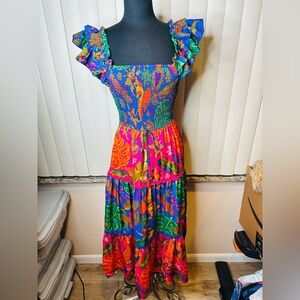 Truly 4 You Colorful Floral Ruffle Smocked Dress Size Small